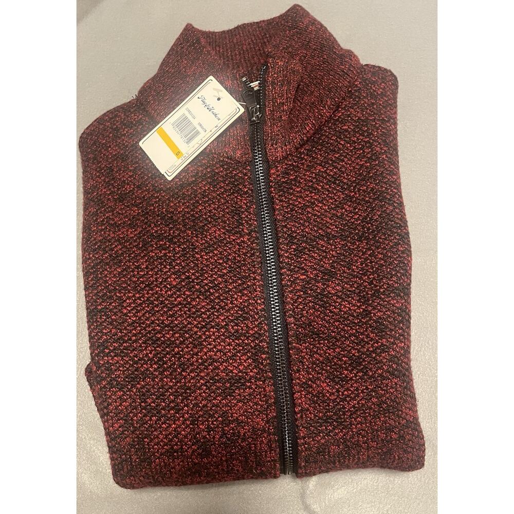 NWT MENS Flag & Anthem Mock Turtleneck Full Zip Sweater Small Maroon/Black